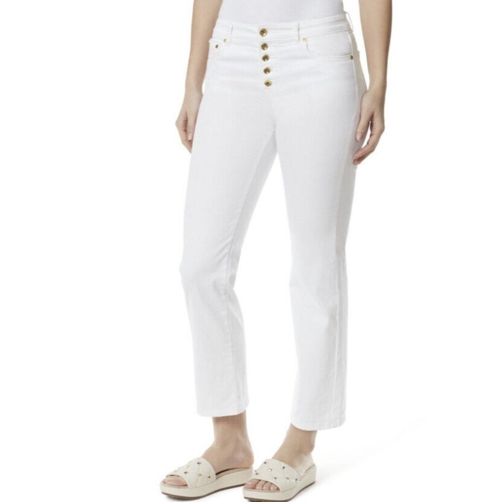 Anne Klein Women's Mid Rise Straight Ankle Button Fly Jeans White Size 10